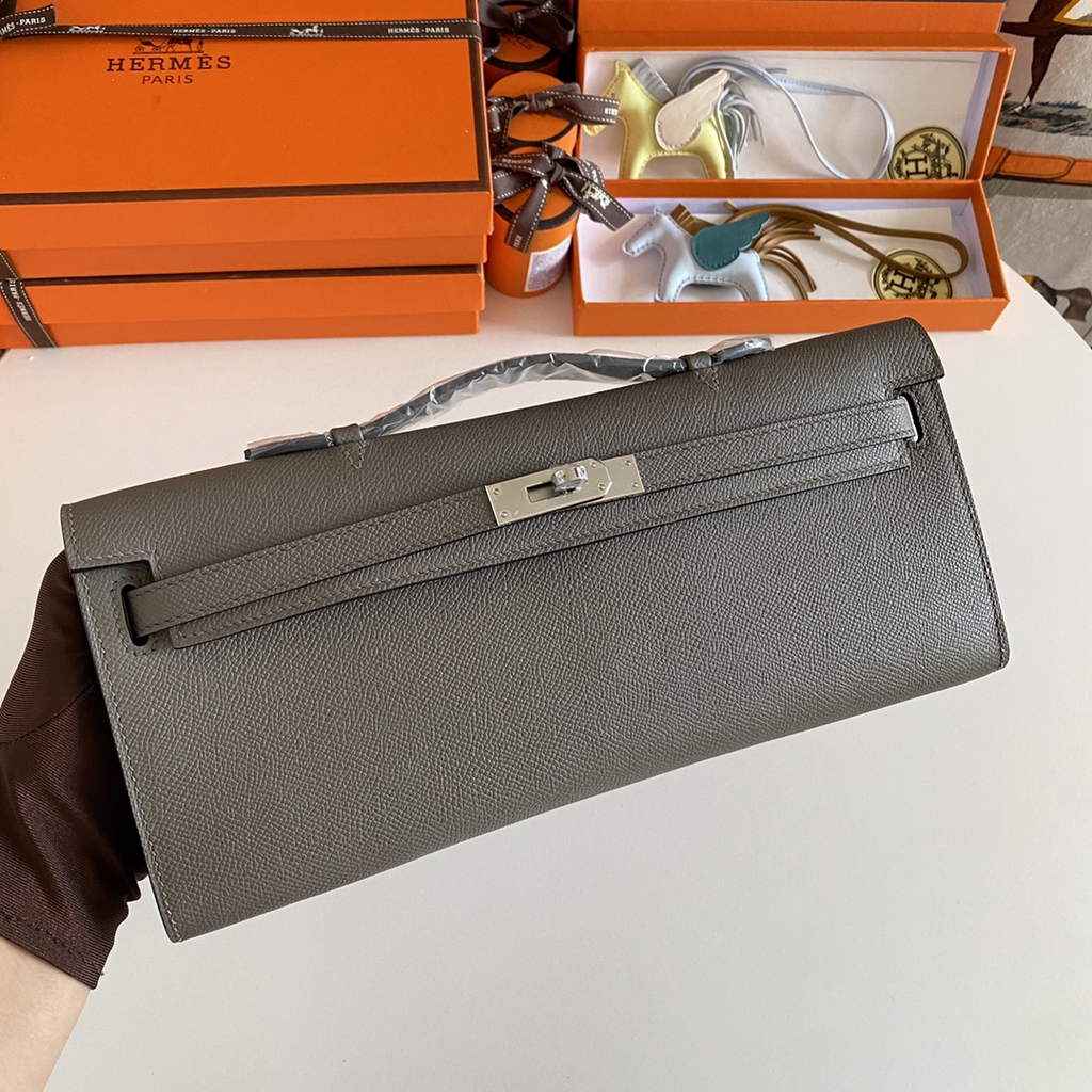 Hermès Kelly Cut Clutch 31cm Epsom Leather Dark Gray Silver