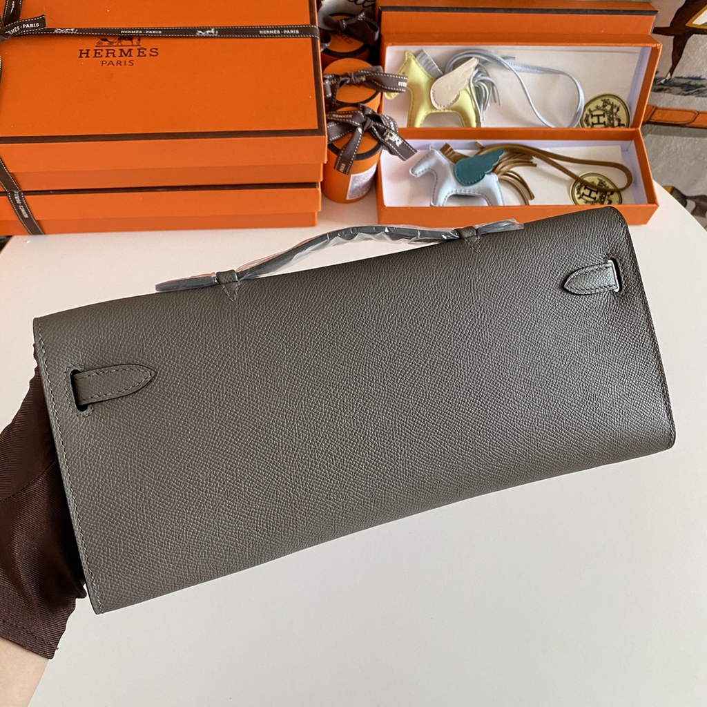 Hermès Kelly Cut Clutch 31cm Epsom Leather Dark Gray Silver