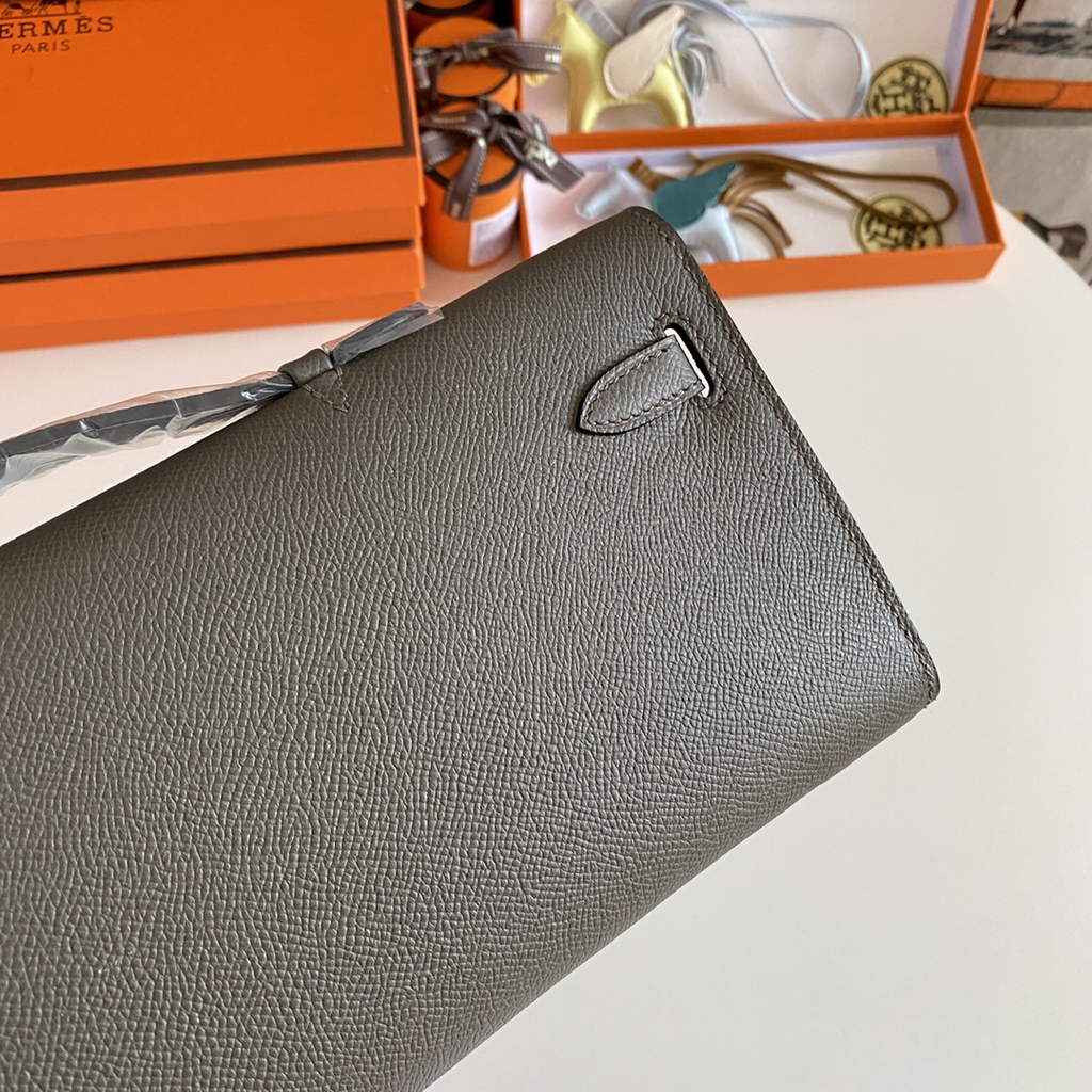 Hermès Kelly Cut Clutch 31cm Epsom Leather Dark Gray Silver