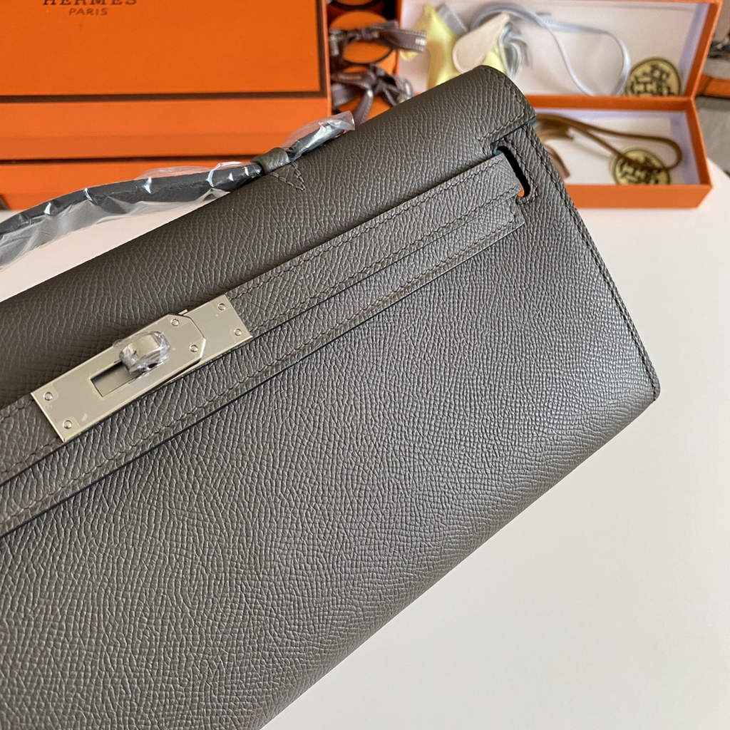 Hermès Kelly Cut Clutch 31cm Epsom Leather Dark Gray Silver