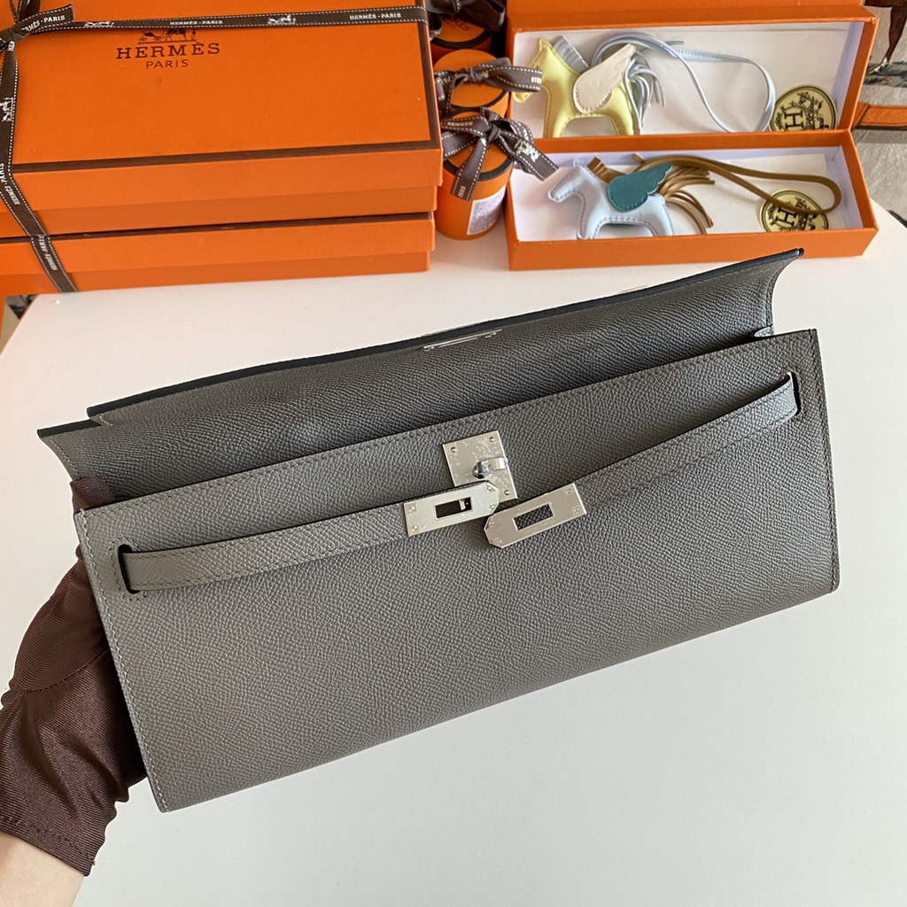 Hermès Kelly Cut Clutch 31cm Epsom Leather Dark Gray Silver