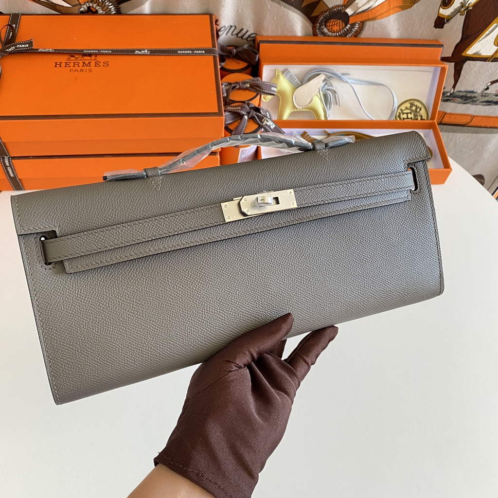 Hermès Kelly Cut Clutch 31cm Epsom Leather Dark Gray Silver