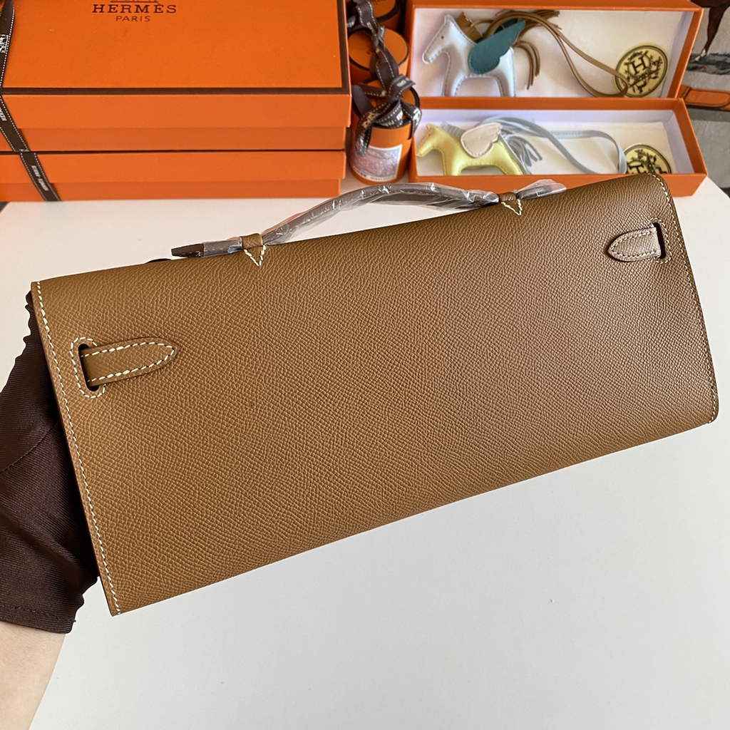 Hermès Kelly Cut Clutch 31cm Epsom Leather Light Brown Silver