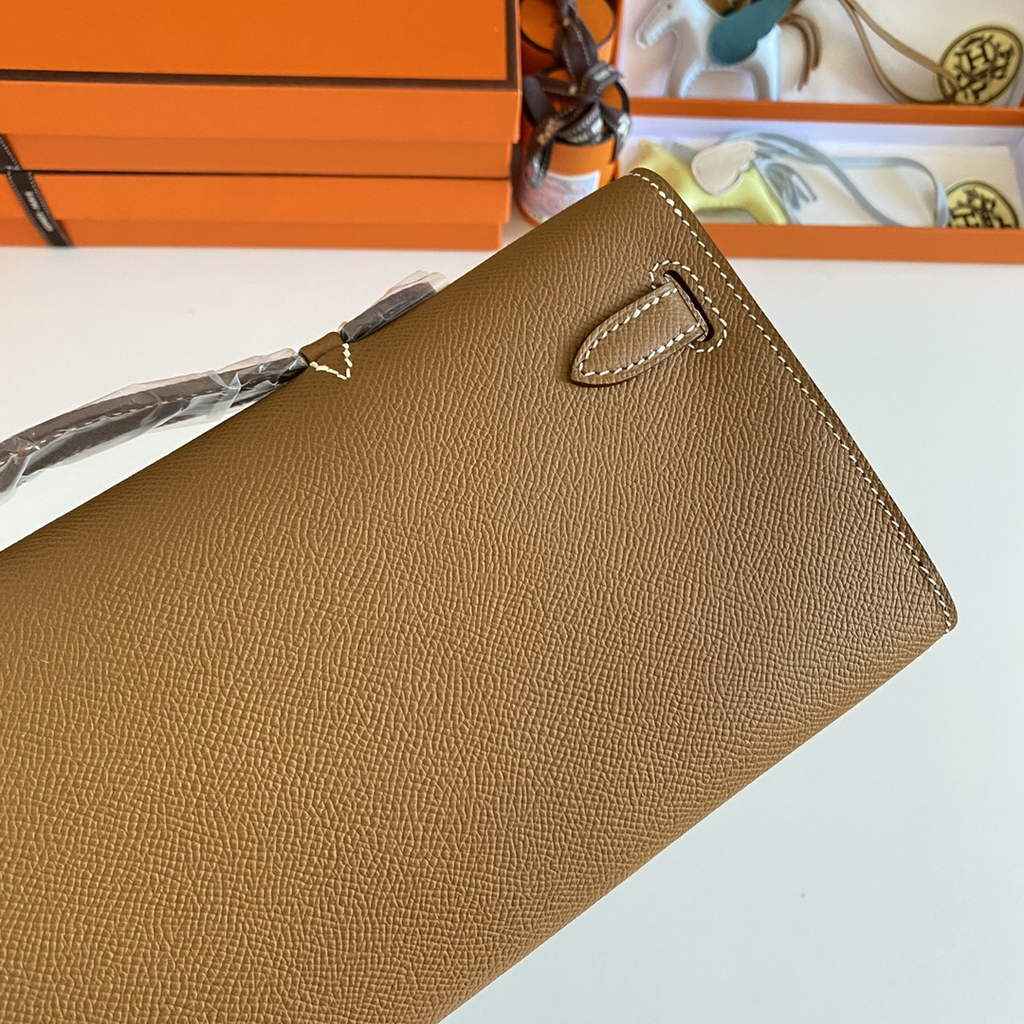 Hermès Kelly Cut Clutch 31cm Epsom Leather Light Brown Silver
