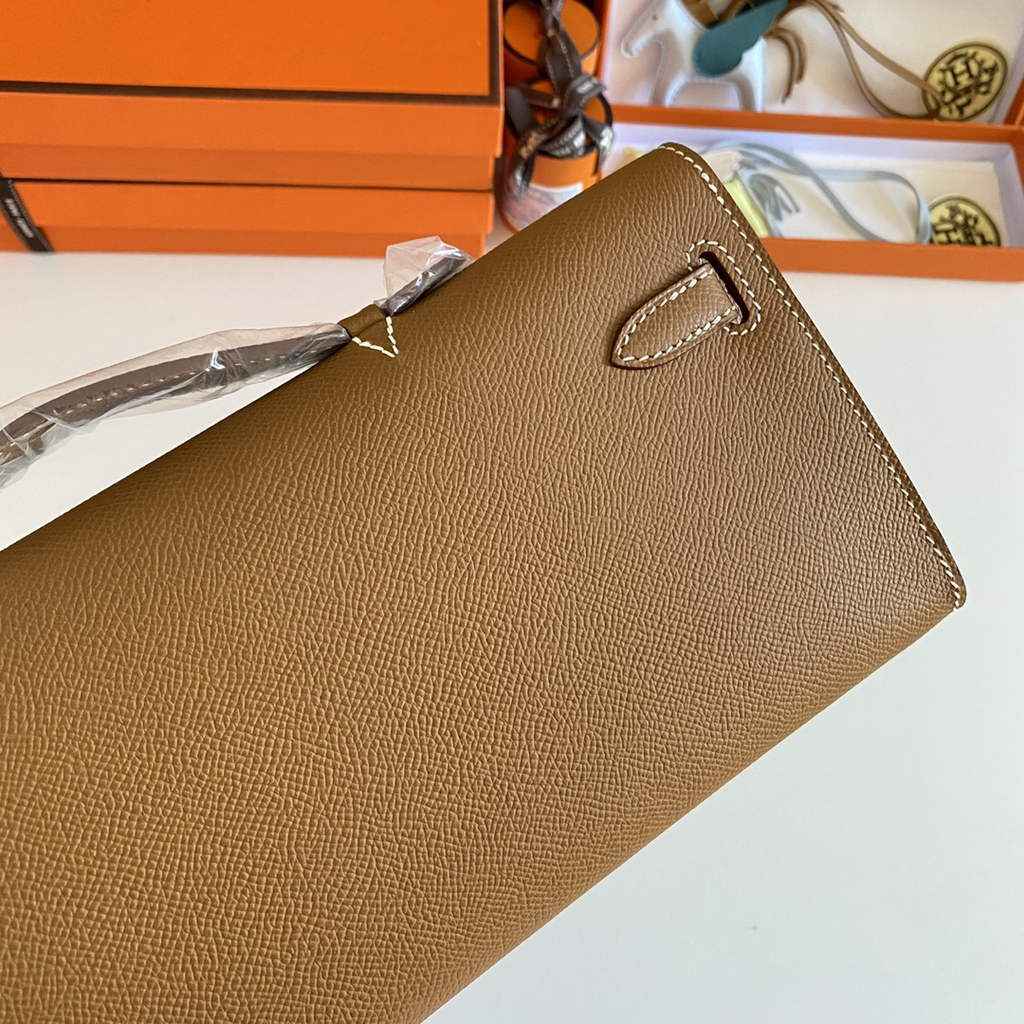 Hermès Kelly Cut Clutch 31cm Epsom Leather Light Brown Gold
