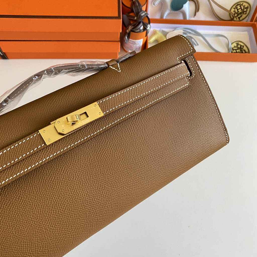 Hermès Kelly Cut Clutch 31cm Epsom Leather Light Brown Gold