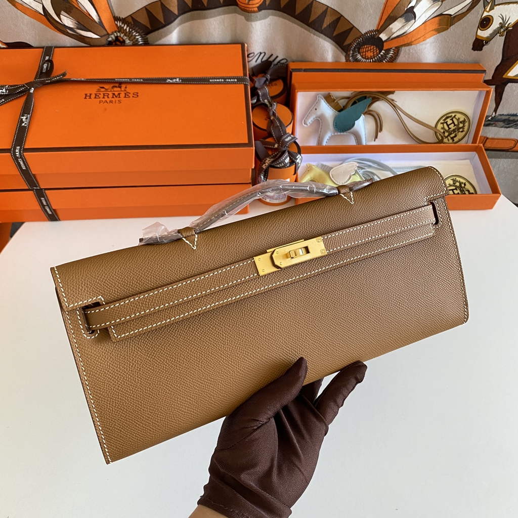 Hermès Kelly Cut Clutch 31cm Epsom Leather Light Brown Gold