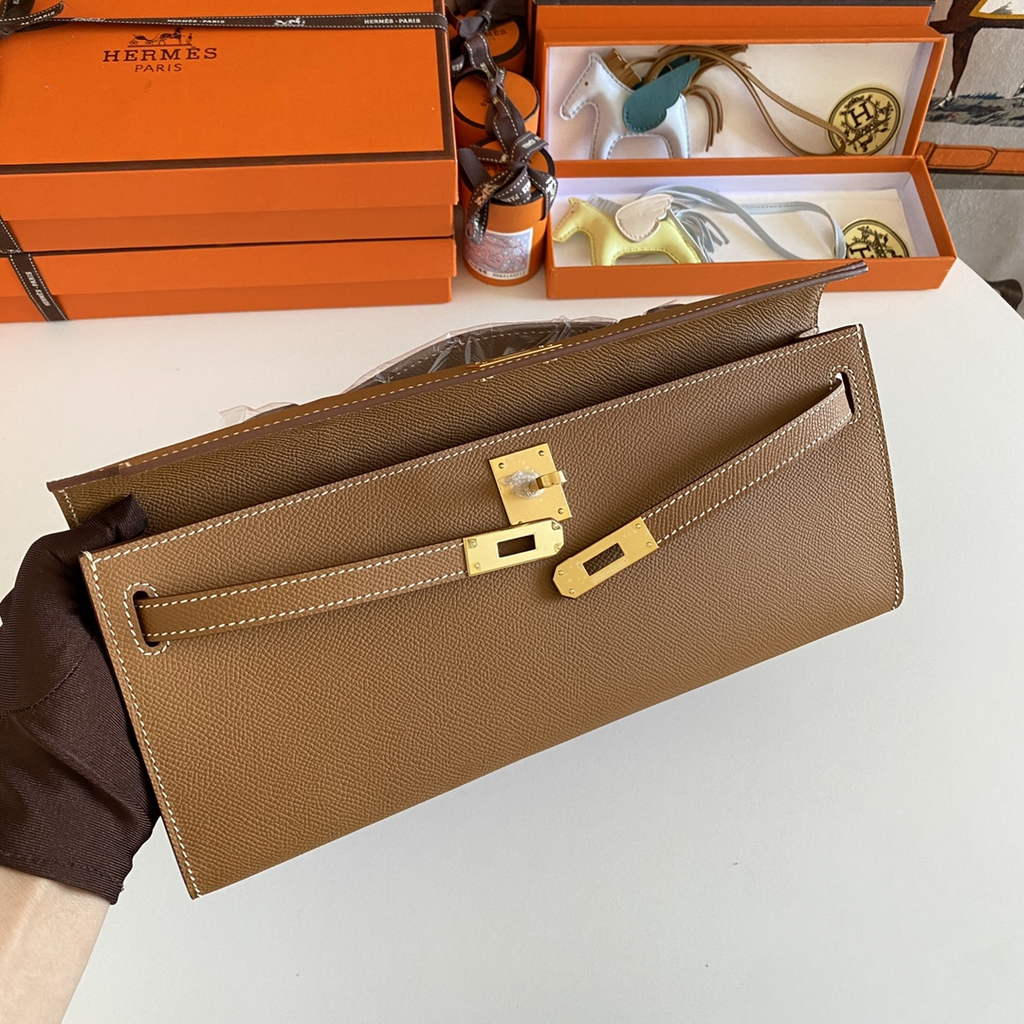 Hermès Kelly Cut Clutch 31cm Epsom Leather Light Brown Gold