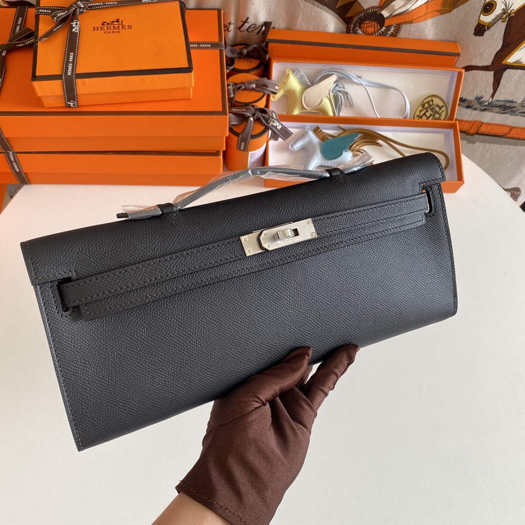 Hermès Kelly Cut Clutch 31cm Epsom Leather Black Silver