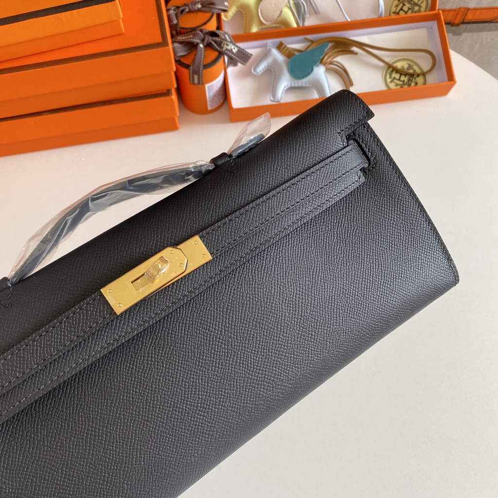 Hermès Kelly Cut Clutch 31cm Epsom Leather Black Gold