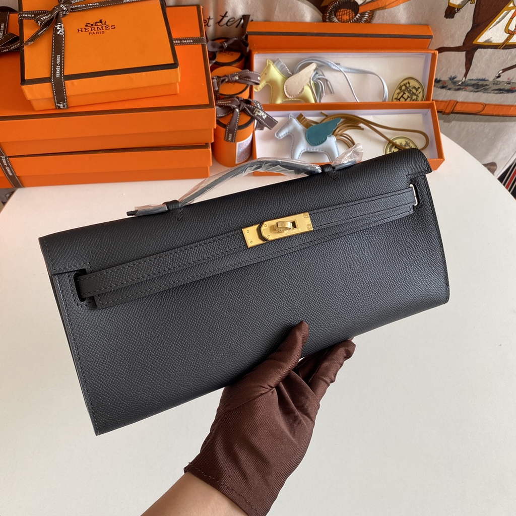 Hermès Kelly Cut Clutch 31cm Epsom Leather Black Gold