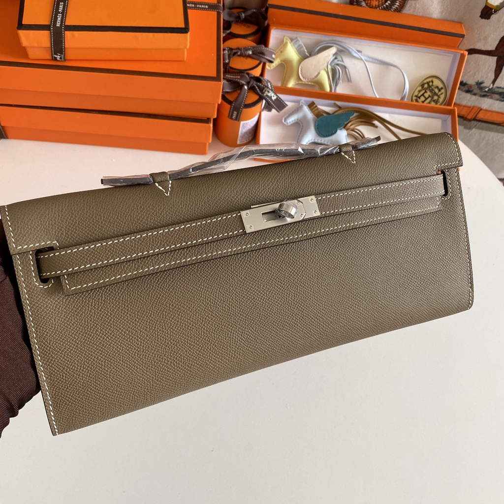 Hermès Kelly Cut Clutch 31cm Epsom Leather Gray Silver