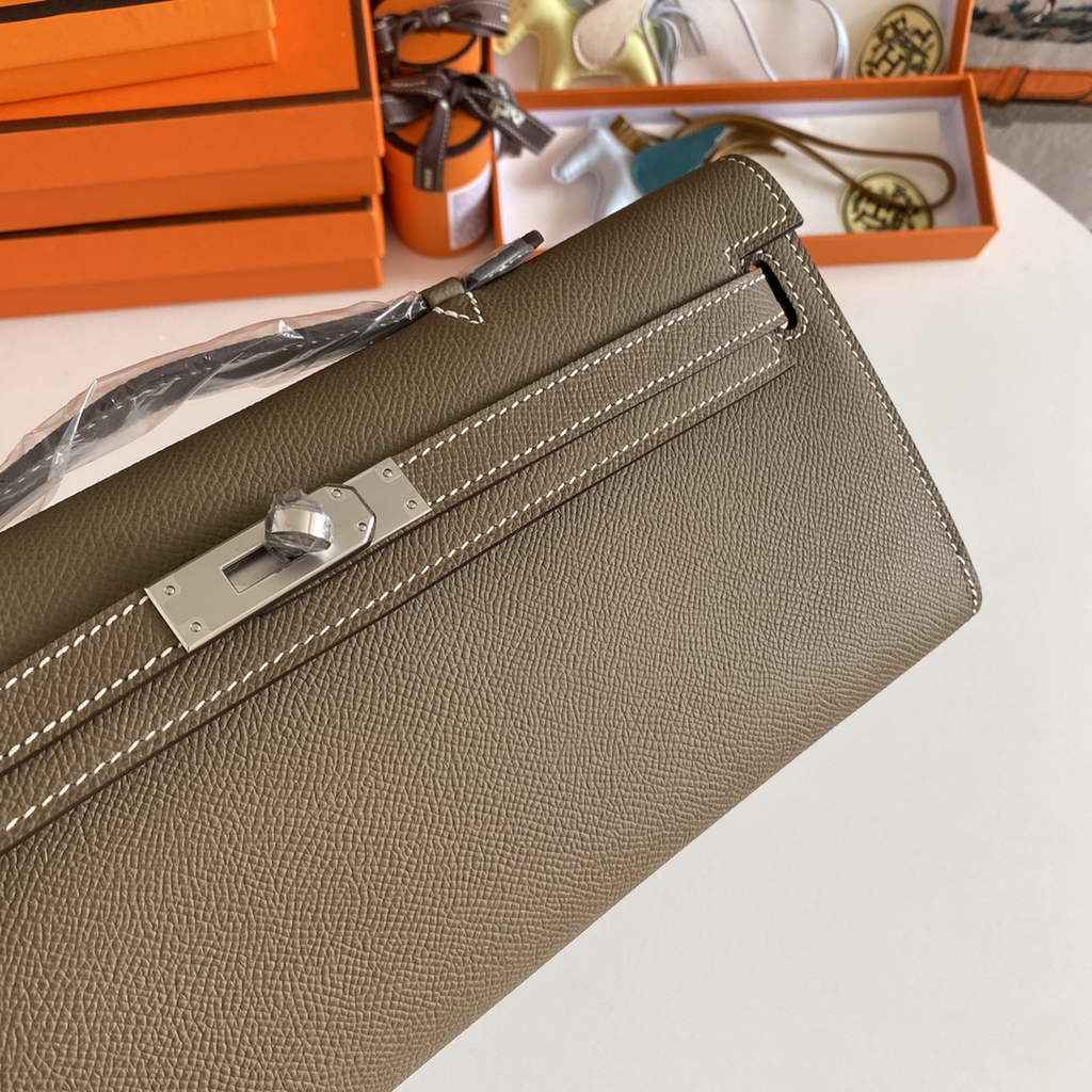 Hermès Kelly Cut Clutch 31cm Epsom Leather Gray Silver