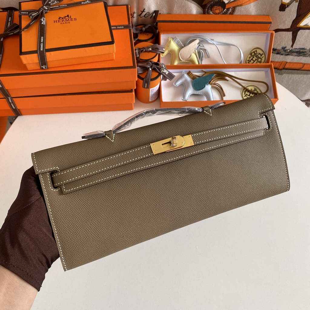 Hermès Kelly Cut Clutch 31cm Epsom Leather Gray Gold