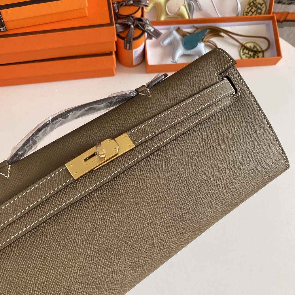 Hermès Kelly Cut Clutch 31cm Epsom Leather Gray Gold