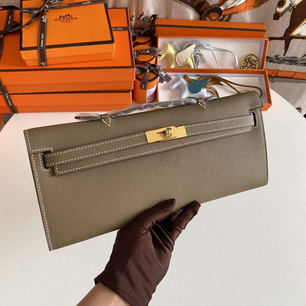 Hermès Kelly Cut Clutch 31cm Epsom Leather Gray Gold