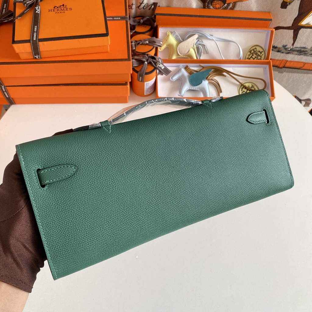 Hermès Kelly Cut Clutch 31cm Epsom Leather Dark Green Silver
