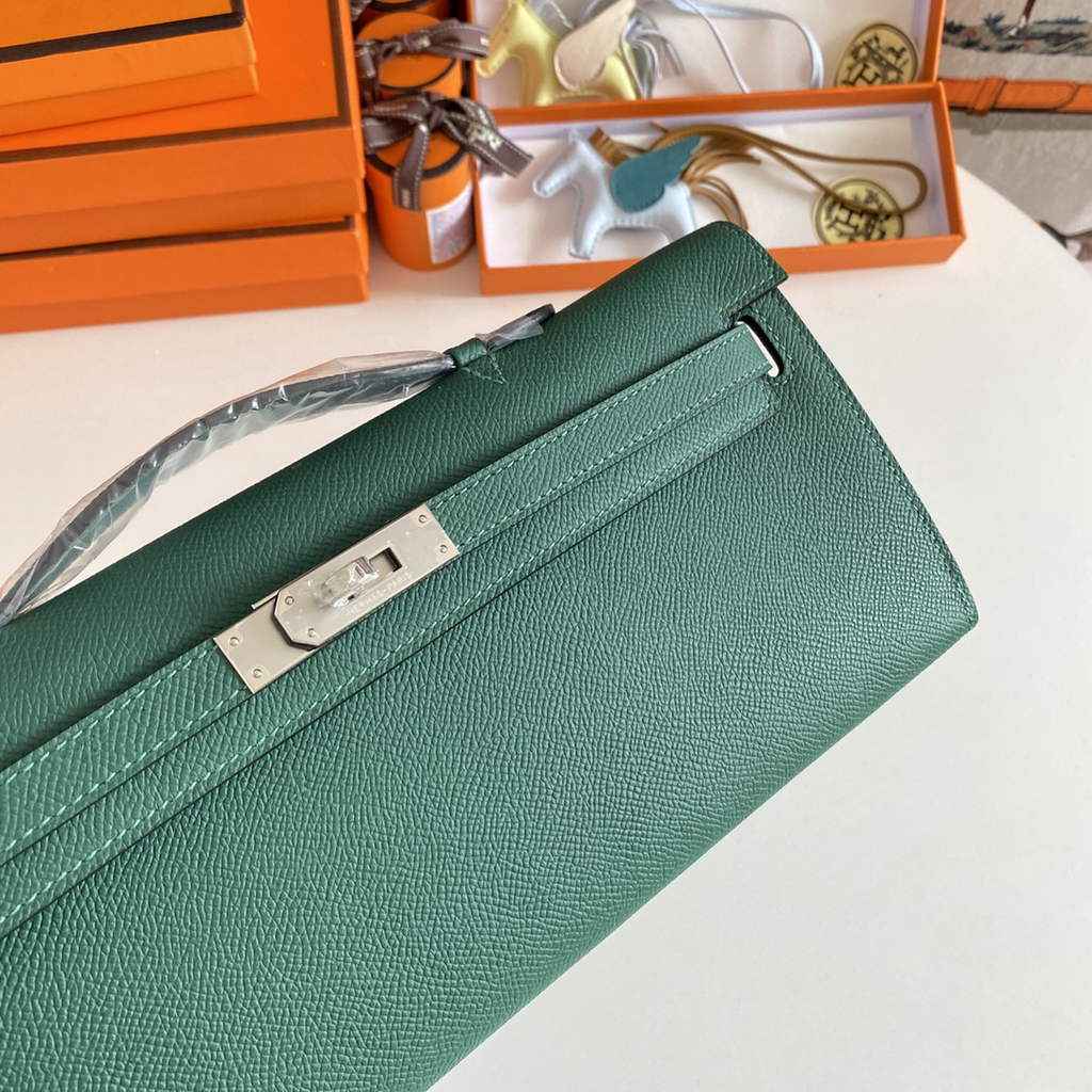 Hermès Kelly Cut Clutch 31cm Epsom Leather Dark Green Silver
