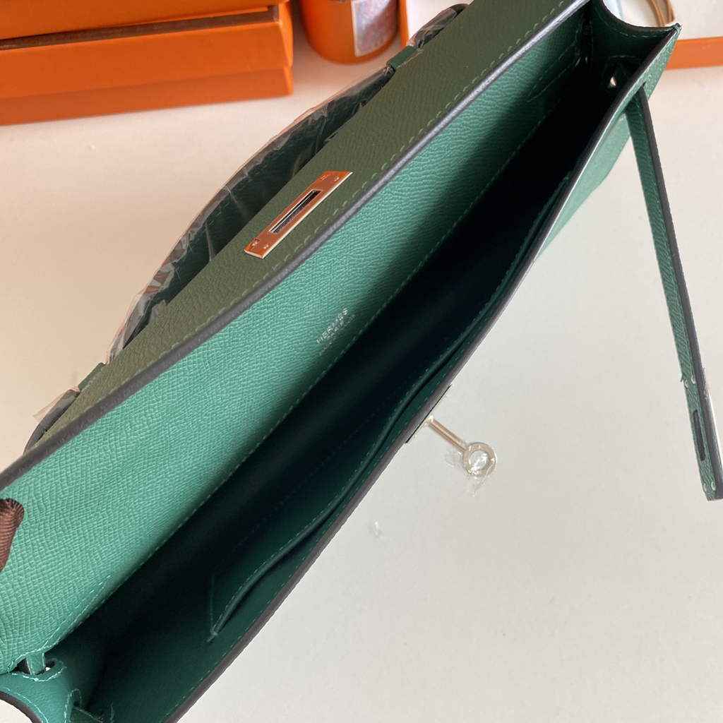 Hermès Kelly Cut Clutch 31cm Epsom Leather Dark Green Silver