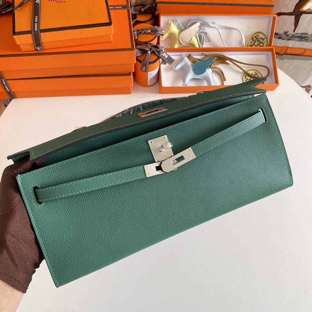 Hermès Kelly Cut Clutch 31cm Epsom Leather Dark Green Silver