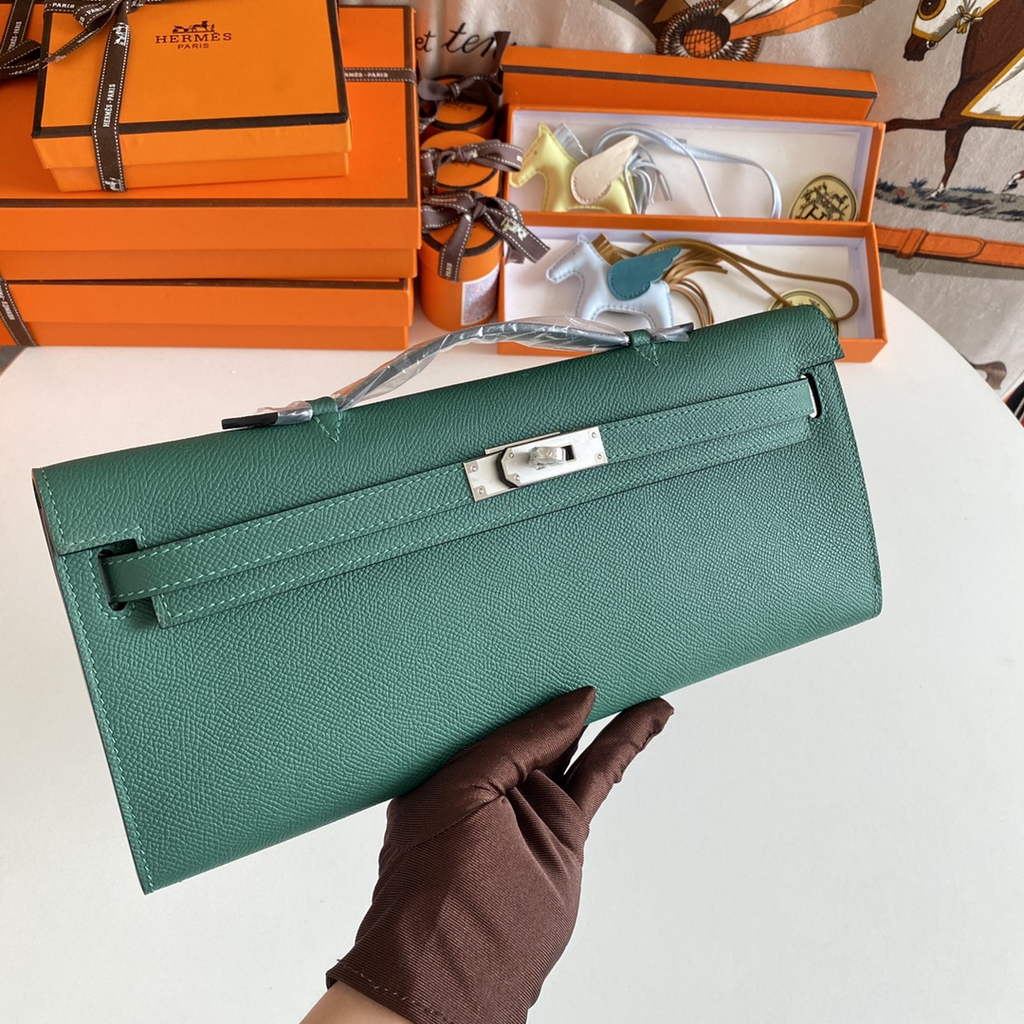 Hermès Kelly Cut Clutch 31cm Epsom Leather Dark Green Silver