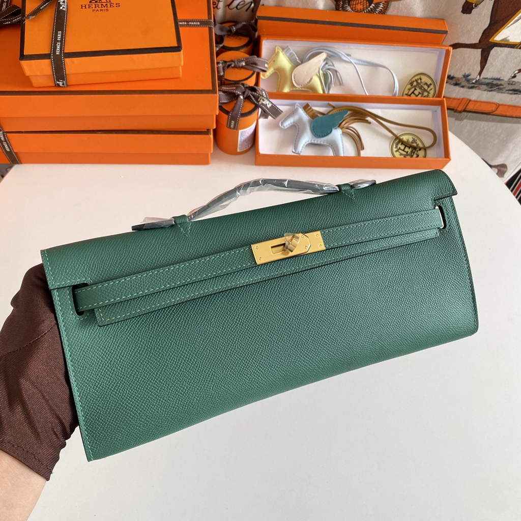 Hermès Kelly Cut Clutch 31cm Epsom Leather Dark Green Gold