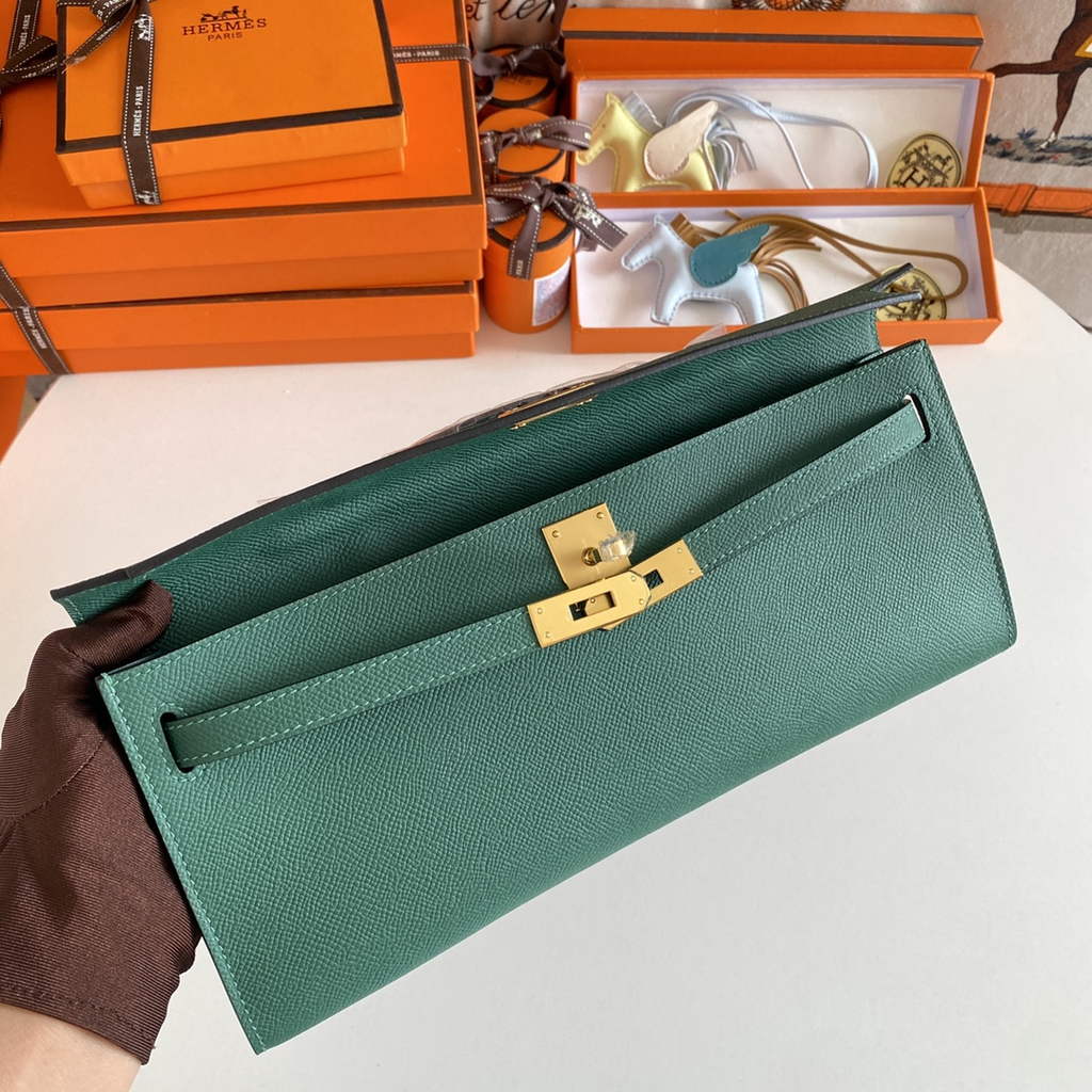 Hermès Kelly Cut Clutch 31cm Epsom Leather Dark Green Gold