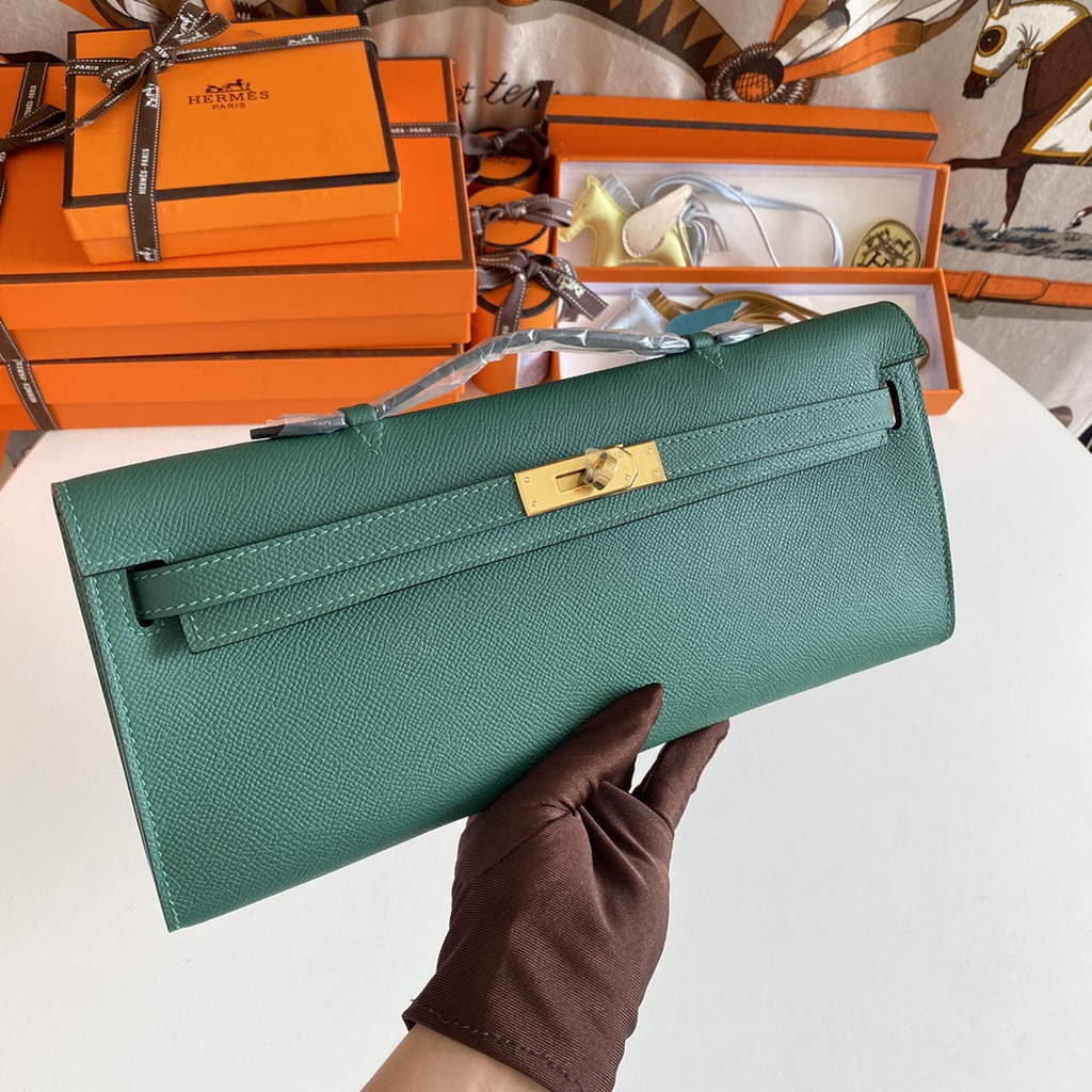 Hermès Kelly Cut Clutch 31cm Epsom Leather Dark Green Gold