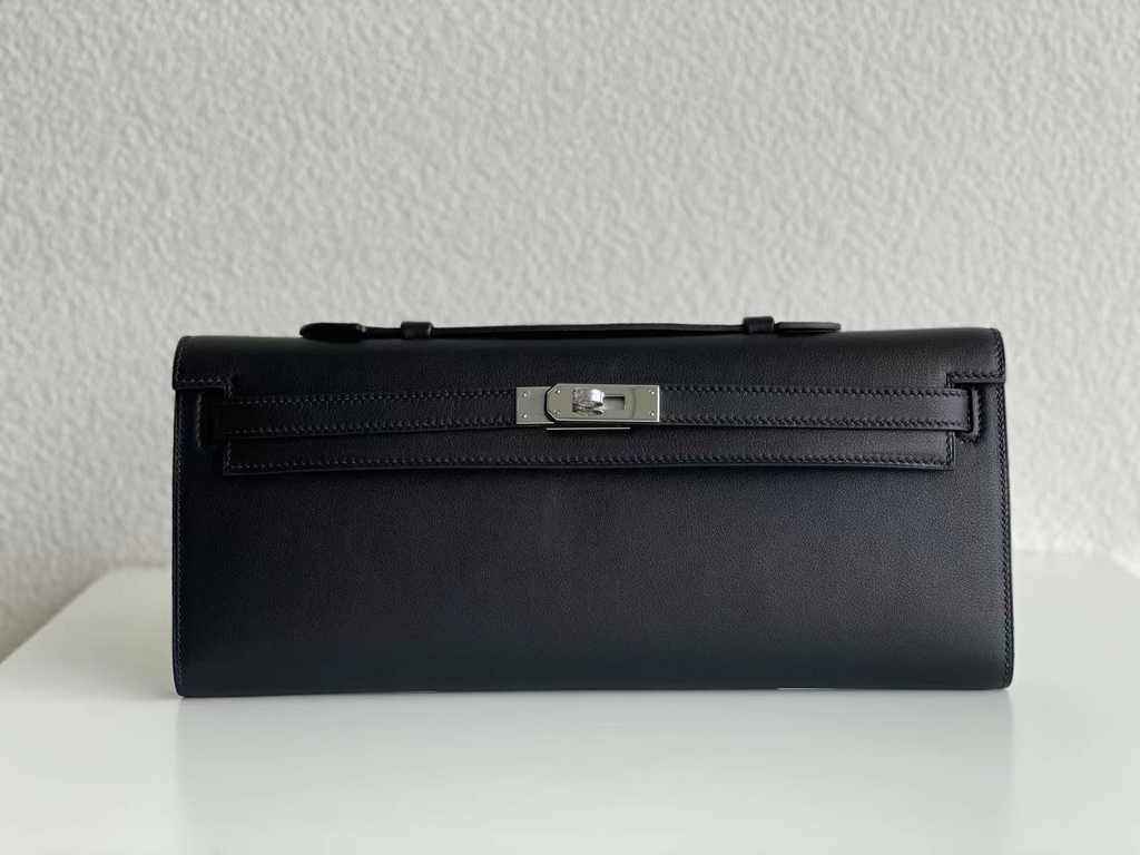 Hermès Kelly Cut Clutch 31cm Swift Leather Black Silver