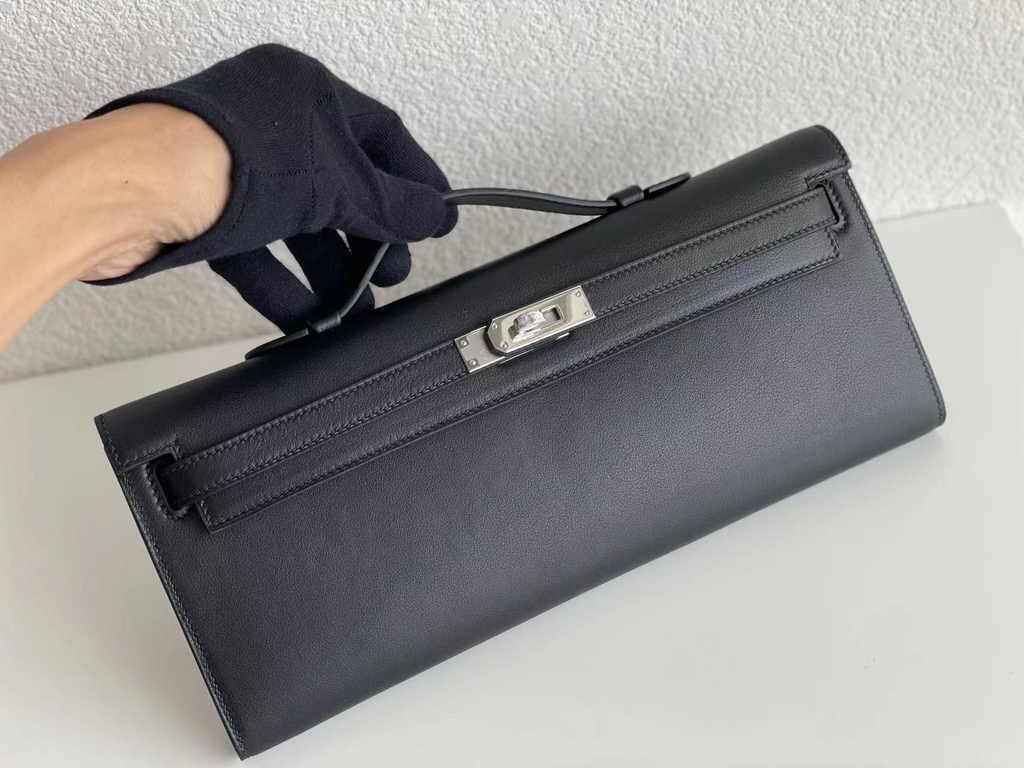 Hermès Kelly Cut Clutch 31cm Swift Leather Black Silver