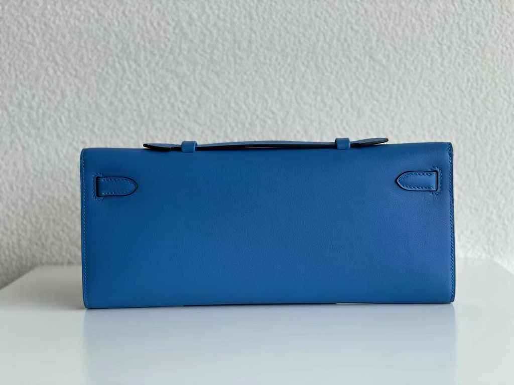 Hermès Kelly Cut Clutch 31cm Swift Leather Blue Silver