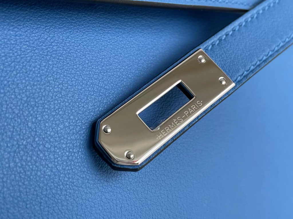 Hermès Kelly Cut Clutch 31cm Swift Leather Blue Silver