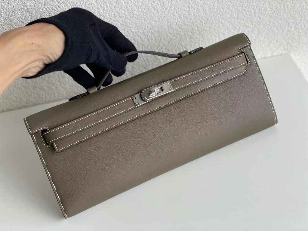 Hermès Kelly Cut Clutch 31cm Swift Leather Gray Silver