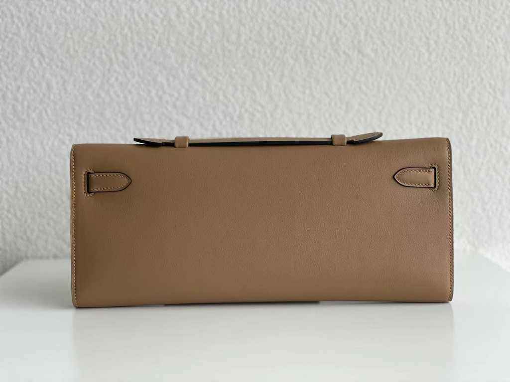 Hermès Kelly Cut Clutch 31cm Swift Leather Kakhi Silver