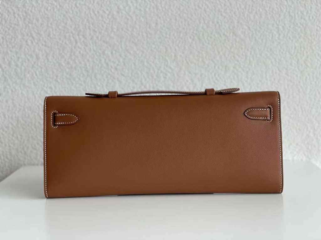 Hermès Kelly Cut Clutch 31cm Swift Leather Brown Silver