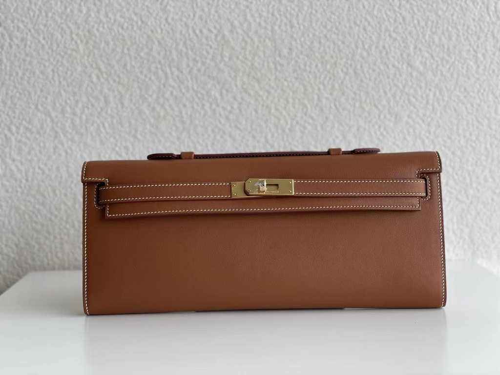 Hermès Kelly Cut Clutch 31cm Swift Leather Brown Gold