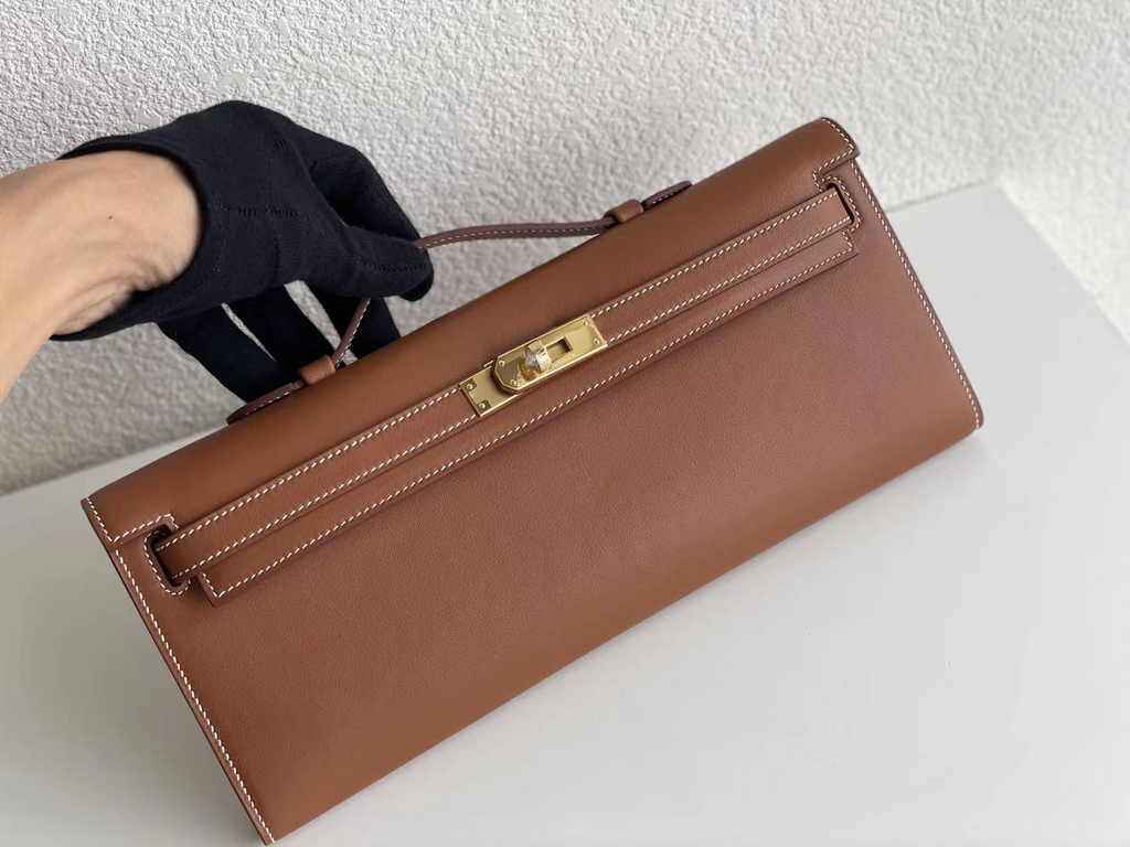 Hermès Kelly Cut Clutch 31cm Swift Leather Brown Gold