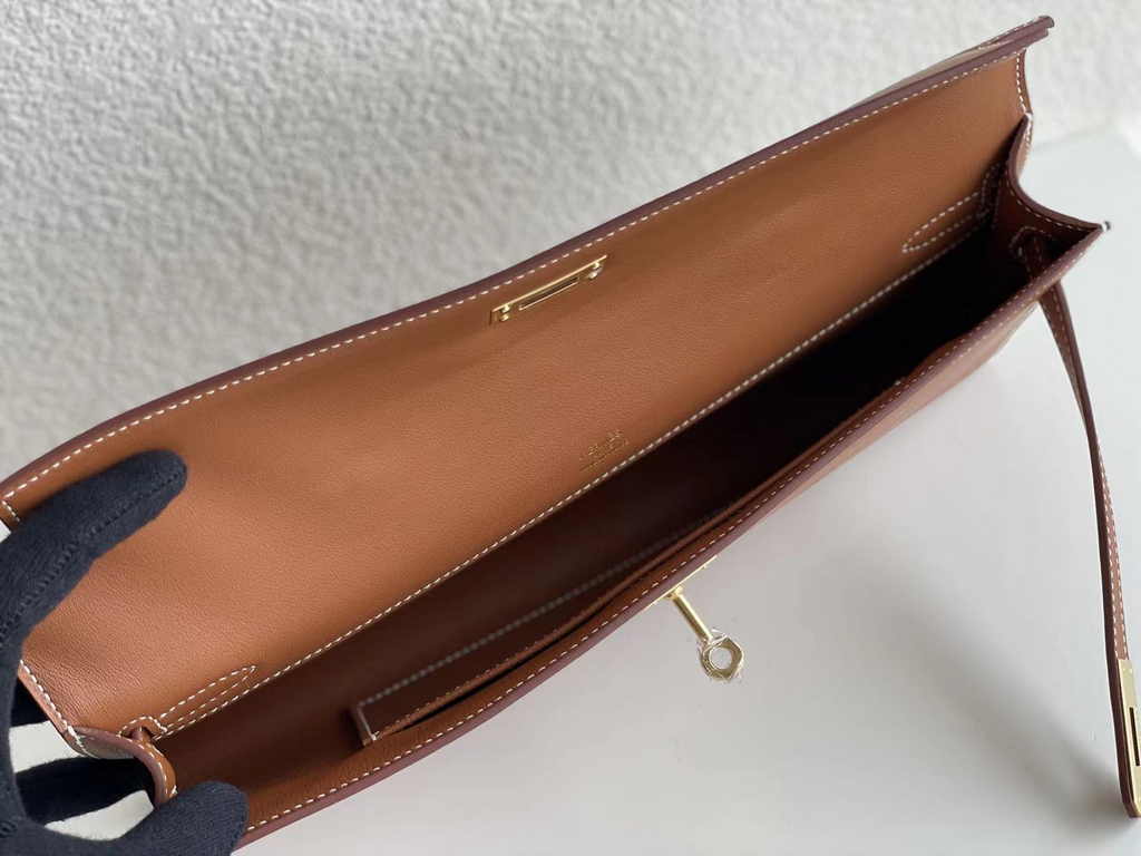 Hermès Kelly Cut Clutch 31cm Swift Leather Brown Gold