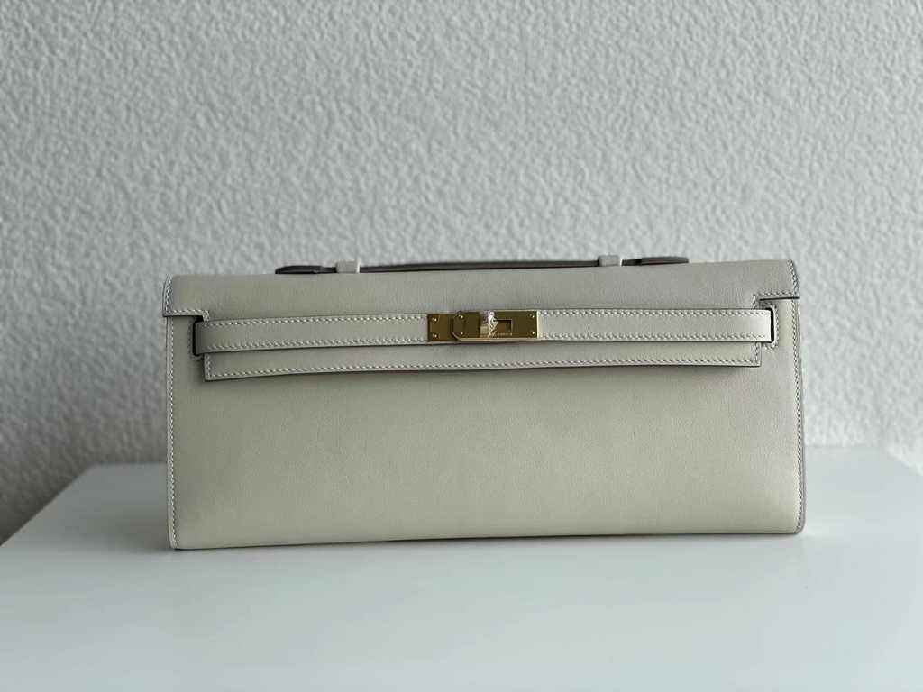 Hermès Kelly Cut Clutch 31cm Swift Leather Beige Silver