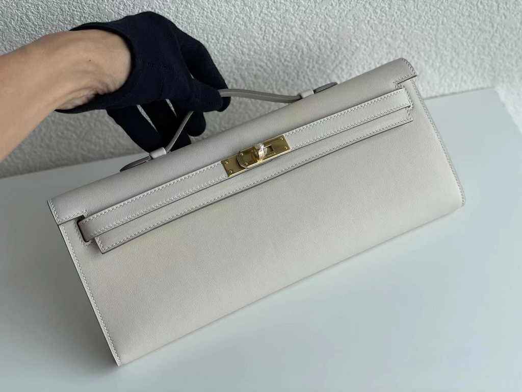 Hermès Kelly Cut Clutch 31cm Swift Leather Beige Silver