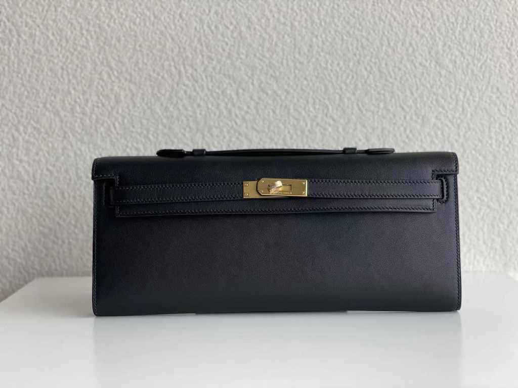 Hermès Kelly Cut Clutch 31cm Swift Leather Black Gold
