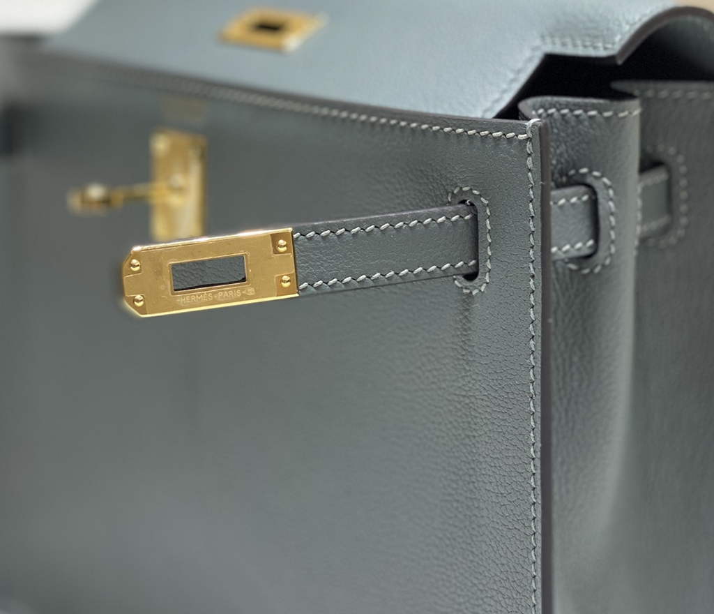 Hermès Kelly Danse II blue green Evercolor leather with gold