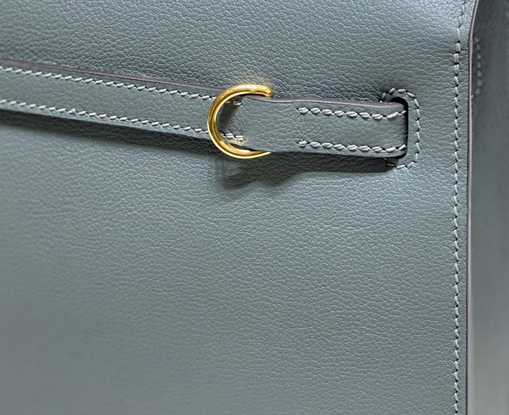Hermès Kelly Danse II blue green Evercolor leather with gold