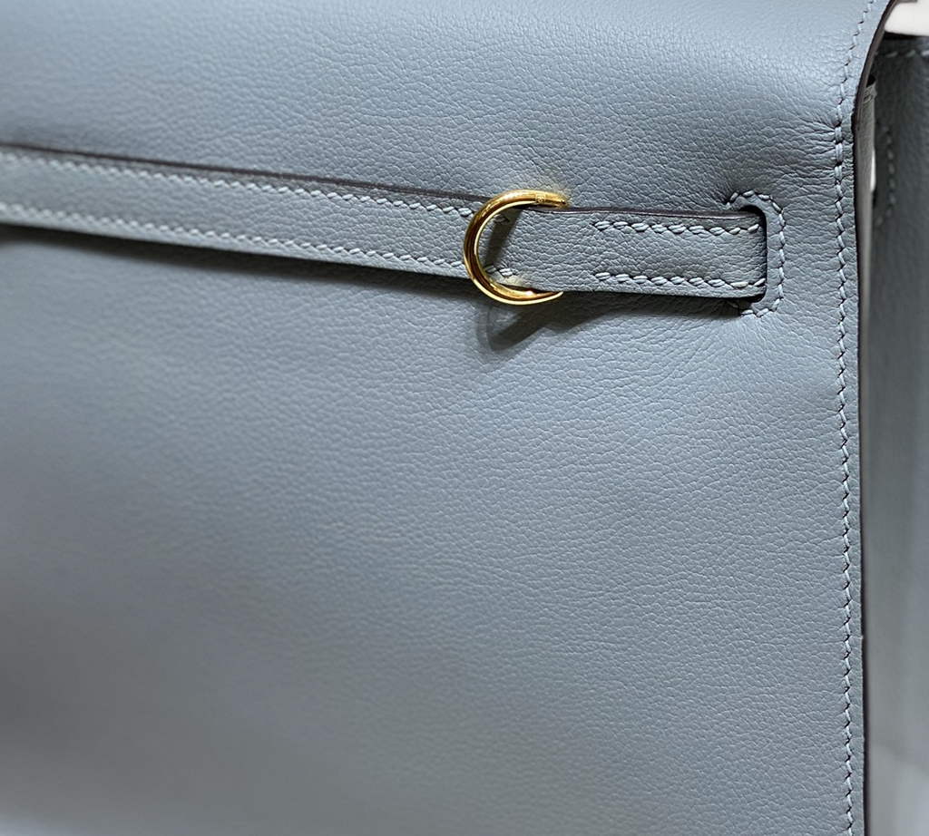 Hermès Kelly Danse II light blue Evercolor leather with gold