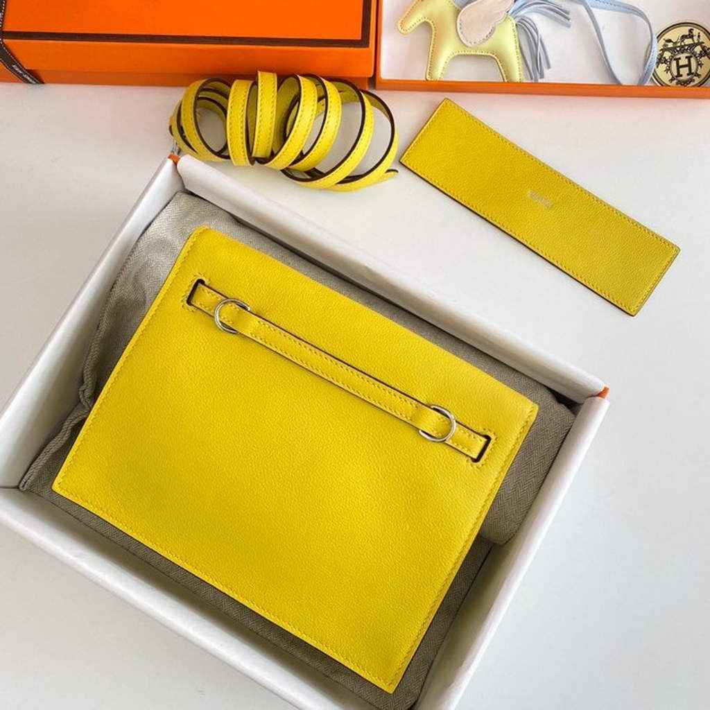 Hermès Kelly Danse II lemon yellow Evercolor leather with silver