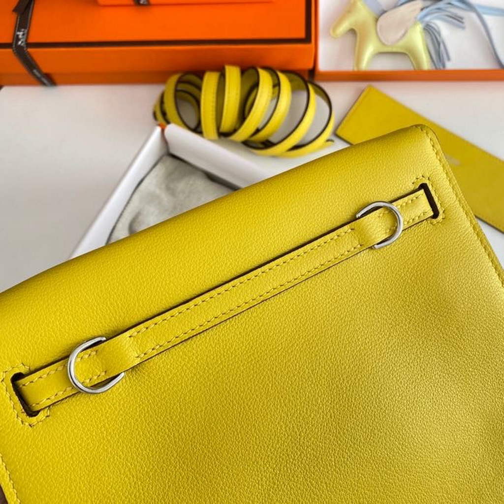 Hermès Kelly Danse II lemon yellow Evercolor leather with silver