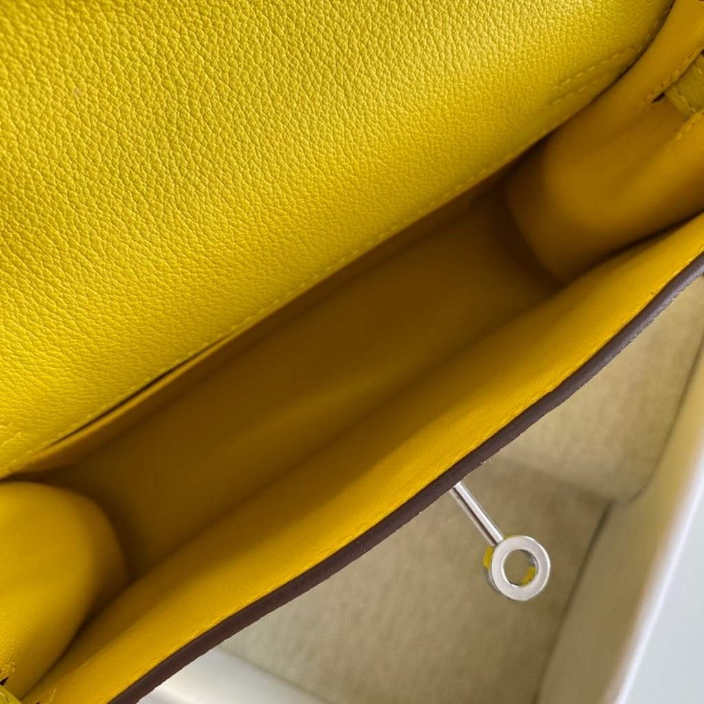Hermès Kelly Danse II lemon yellow Evercolor leather with silver