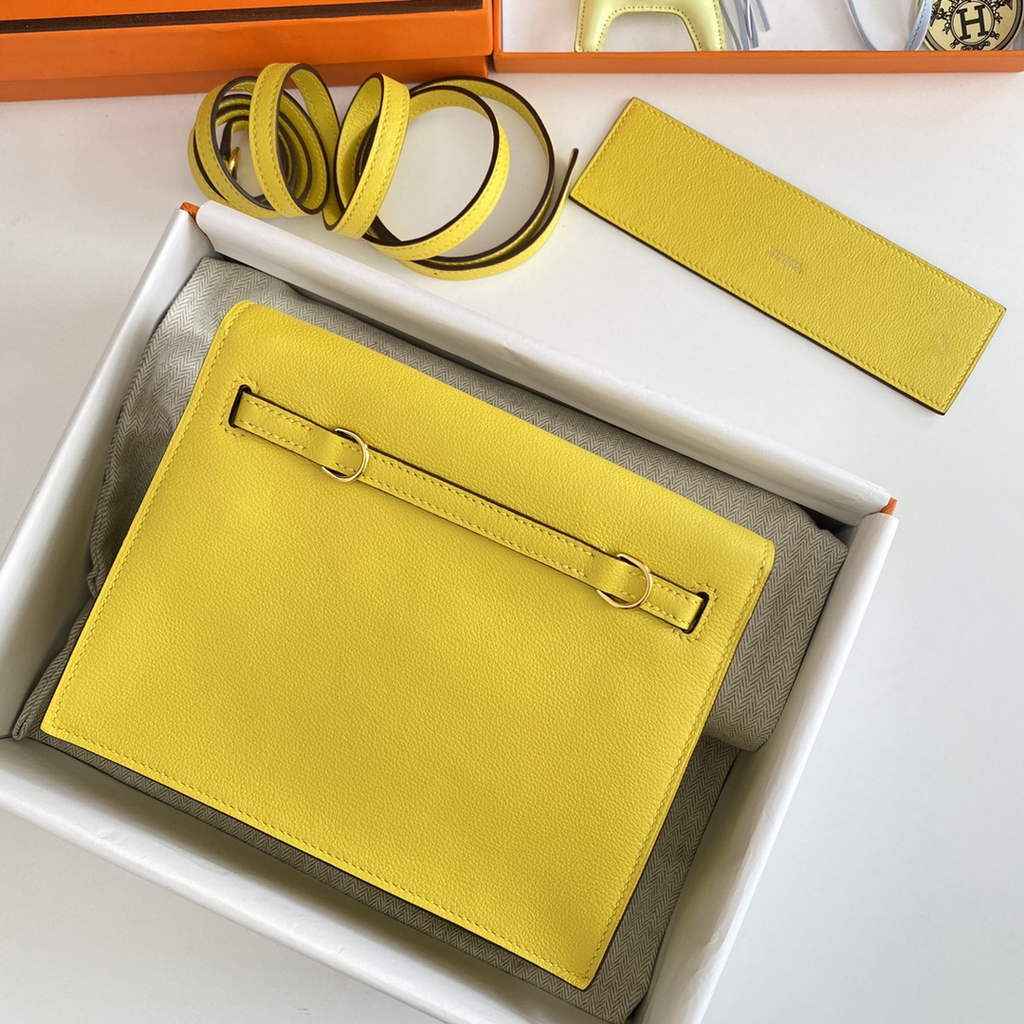 Hermès Kelly Danse II lemon yellow Evercolor leather with gold