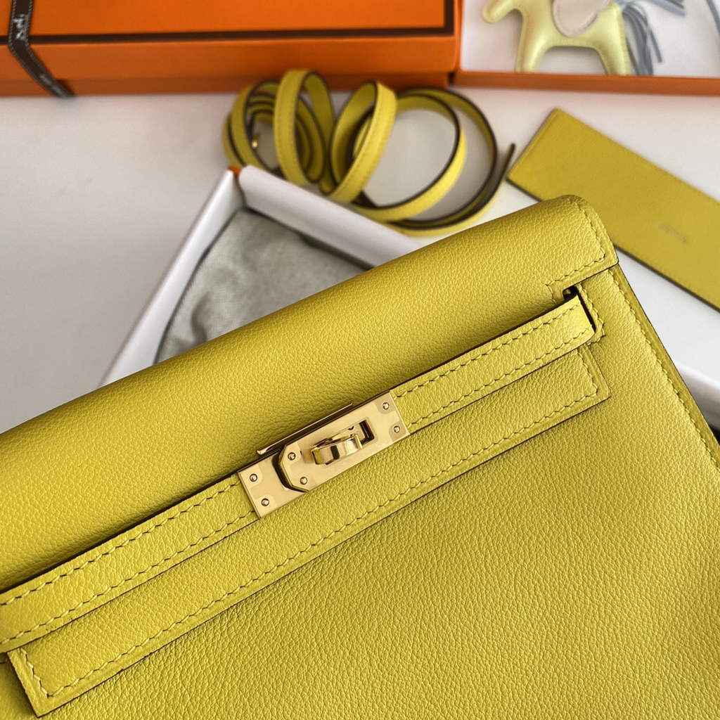 Hermès Kelly Danse II lemon yellow Evercolor leather with gold