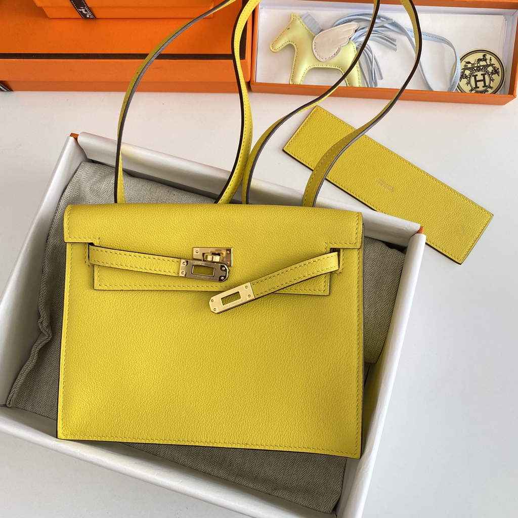 Hermès Kelly Danse II lemon yellow Evercolor leather with gold